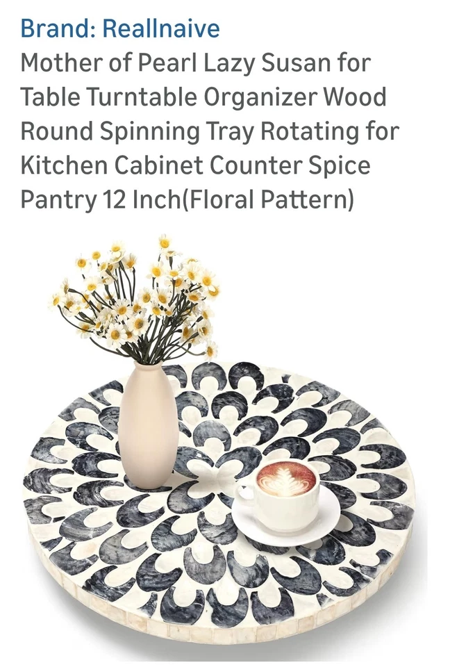 Mother of Pearl 懒人 Susan 桌转盘收纳木圆旋转... — 第 1/4 张图片