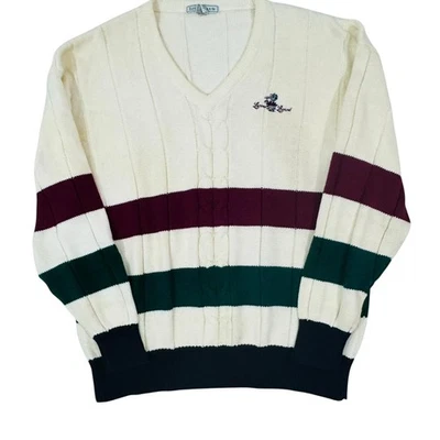 Suéter Tenis Izod Lacoste Años 80 Grueso Tejido con Cable Cricket Golf Preppy Crema De Colección Foto 1 de 4