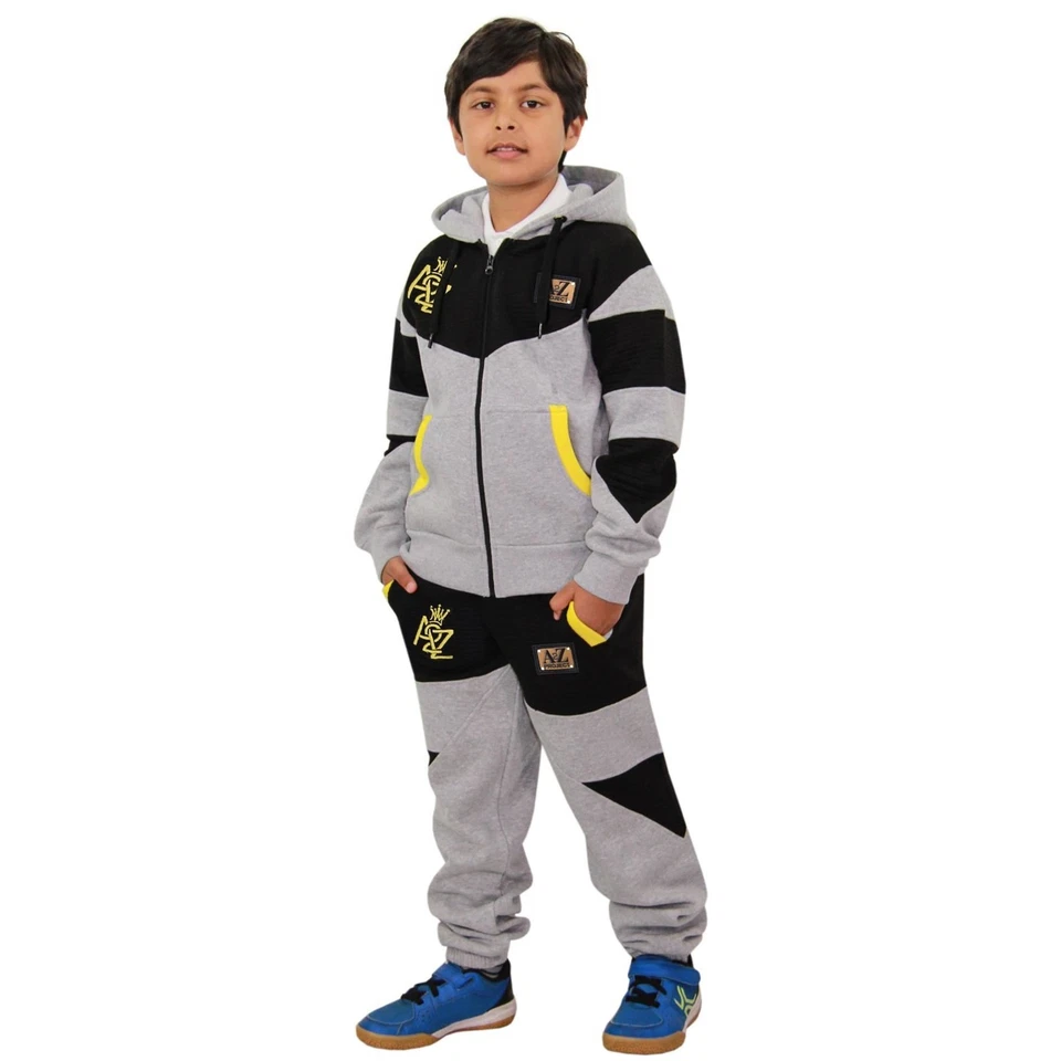 Niños Niña Chándal Polar Sudadera con Capucha Gris A2Z Top Bordado Fondo Set - Imagen 1 de 1