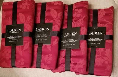 ONE Pack (4 Napkins)  Ralph Lauren HOLLY & BERRIES 20" Dark Red Damask Christmas - Image 1 of 2