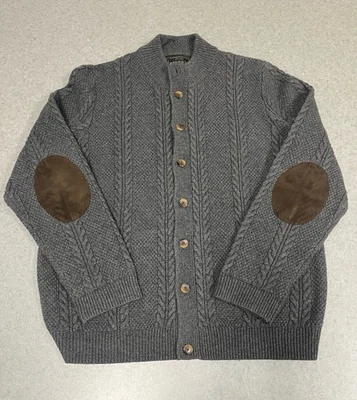 Кардиган Jos A Bank Reserve серый вязаный шерстяной на пуговицах спереди замшевые локти — XXL - Изображение 1 из 4