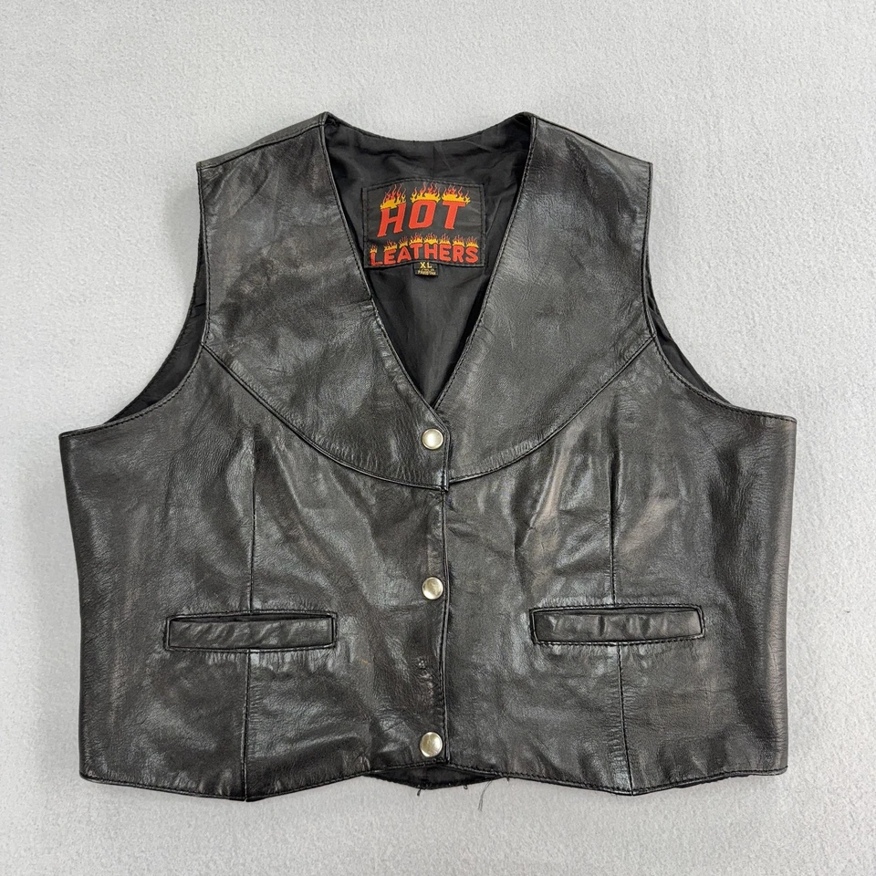 Hot Leathers Vest Mens XL Black Genuine Leather Motorcycle Biker Western Classic - Image 1 of 4