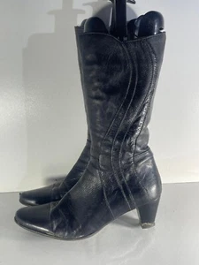 Lavorazione Artigiana Boots Size 5/38 Used Black Leather Zip Up Mid Calf -B239 - Picture 1 of 8