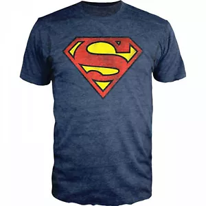 DC Comics Superman Logo Navy Heather T-Shirt Blue - Picture 1 of 1