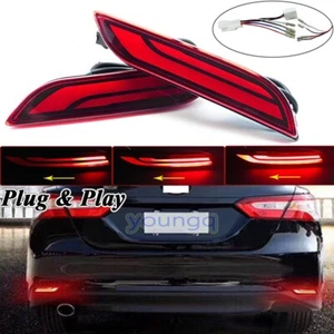 Pair LED Rear Bumper Reflector DRL Brake Stop Light For Toyota Camry 2018-2020 - Picture 1 of 12
