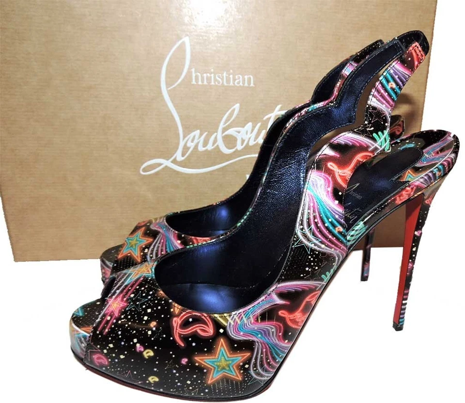 Christian Louboutin Black Galerietta Sandals 55mm Studded Shoes 36 Slingbacks