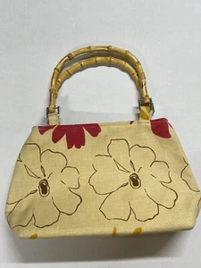 BOLSO DE MANO B'S CARTERAS 13" X 8" X 2" LINDO DISEÑO FLORAL ASAS BAMBÚ VINTAGE - Imagen 1 de 12