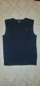 Vintage Polo Ralph Lauren Sweater Vest Mens Large Blue Red Pony Cable Knit - Picture 1 of 2