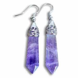 Pendientes de cristal de cuarzo hechos a mano de piedra amatista - Imagen 1 de 6