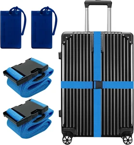 4 Pack Luggage Straps & Tags Set, Adjustable Suitcase Belts TSA Approved Silicon - Picture 1 of 12