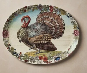 John Derian Target 14"x18" Oval Stoneware Platter Fall Turkey with Floral Border - Picture 1 of 2