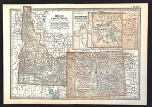 Mapa de Idaho y Wyoming Parque Nacional Piedra Amarilla litografía original color 1901 - Imagen 1 de 3