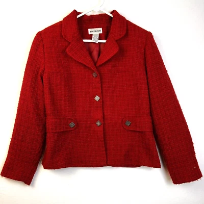 Perceptions Jacket Women's 10 Red Boucle Textured Fabric Career Work Lined - Image 1 of 4