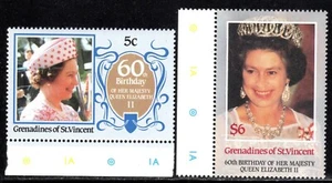 1985 Grenadines SC# 514,514 - Queen Elizabeth II 60th Birthday -2 Stamps - M-NH - Picture 1 of 1