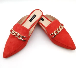 Nine West Azur Light Red Slides Women's Size 8 1/2 M, Gold Accents NEW - Picture 1 of 5