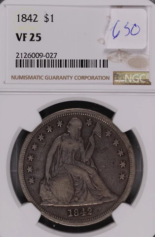1842 Seated Liberty Silver Dollar NGC VF-25 #9-027 Cover