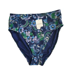Nuovo AMAZON ESSENTIALS L blu profondo paisley vita alta fondo nuoto donna - Foto 1 di 7