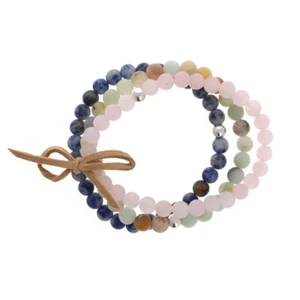 Rose Quartz, Amazonite, and Sodalite, 3 Piece Bracelet Set with Sterling Silver - Picture 1 of 2