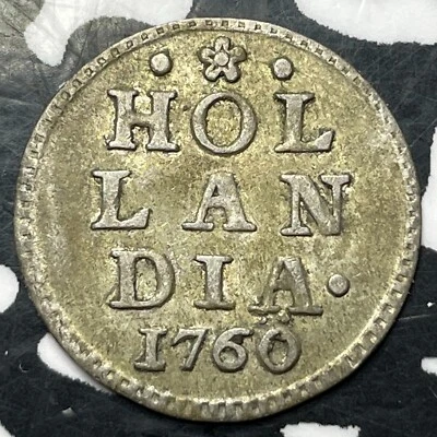 1760 Netherlands Holland 1 Stuiver Lot#JM8488 Silver! Nice! KM#91 - Image 1 of 2