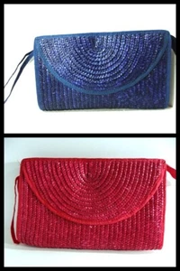 LOT OF 2 - VTG 1980s Blue & ReWicker Weave Under Arm Zip-Up Clutch Purse Handbag - Picture 1 of 10