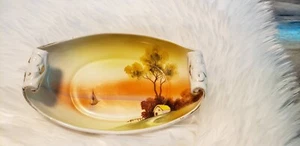  Plato pintado a mano japonés Nippon 1900-1940 patrón "árbol en el prado"  - Imagen 1 de 12