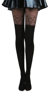 PAMELA MANN GOTHIC ALTERNATIVE STRUMPFHOSEN PENTAGRAMM ÜBER KNEE PARTY ABENDKLEIDUNG - Bild 1 von 2