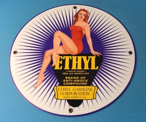VINTAGE ETHYL GASOLINE PORCELAIN SERVICE STATION GAS PUMP PLATE SIGN - Picture 1 of 16