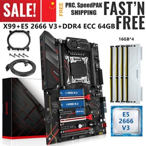 X99 Motherboard Xeon E5 2666 V3 CPU LGA 2011-3 4*16GB DDR4 ECC RAM M.2 NVME SATA - Picture 1 of 19