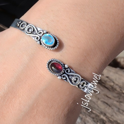 VALENTINO Braccialetto attraente topazio blu Londra e granato argento sterling 925