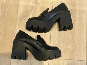 Black Cher Lug Sole 90s Y2K Chunky Heel Platform Loafer Shoes 7.5 Just Fab - Picture 1 of 9