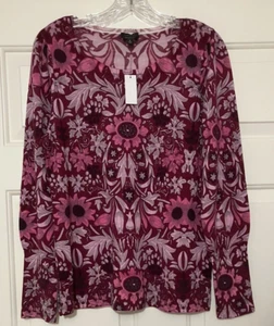 NWT Talbots Pure Merino Wool Maroon  and Floral Sweater - M - $99 - Picture 1 of 4