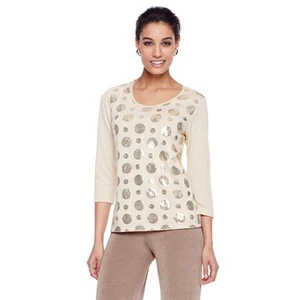 Slinky® Brand Sequin Patterned 3/4-Sleeve Tee 293784A - Picture 1 of 2
