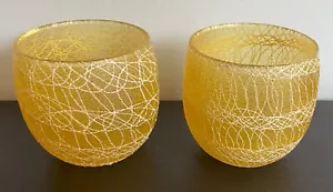 Vintage MCM Yellow Spaghetti String Roly Poly Glasses Set of 2 - Picture 1 of 7