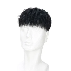 Men's Short Curly Toppers Hairpiece Real Human Hair Clip in Tape Hair Pieces Wig - Picture 1 of 15