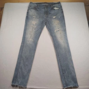 Pantalones de mezclilla American Eagle para hombre 36x36 lavado ligero flexión extrema ajustados desgastados dobladillo crudo - Imagen 1 de 8