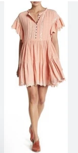 Free People Santiago Orange Cotton Babydoll Dress Large - Picture 1 of 6