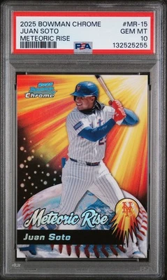 POP 1 PSA 10 JUAN SOTO METEORIC RISE #MR-15 2025 BOWMAN CHROME NY METS GEM - Image 1 of 2