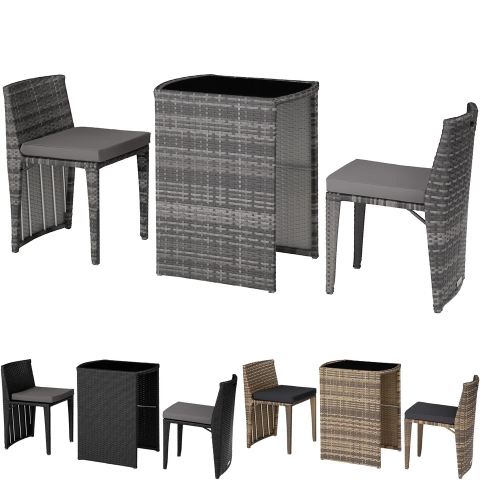 TECTAKE Rattan Garden Bistro Set | 2 Chair 1 Table Outdoor Patio Furniture Metal Seater