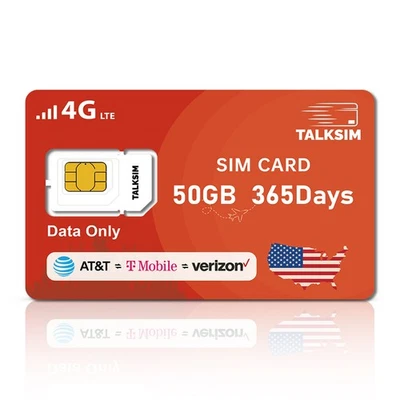 USA & Europe Travel 4G LTE SIM: 50GB Data, 365Days, No Voice/Text, Local Use - Image 1 of 4