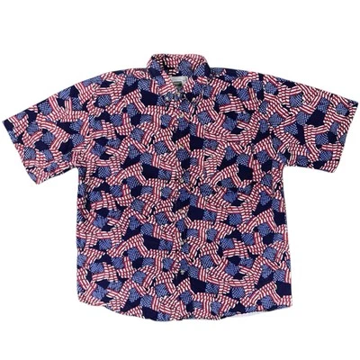 VINTAGE Michael Austin Shirt M Rugged Wear Red Wt Blu American Flags Patriot USA - Image 1 of 4