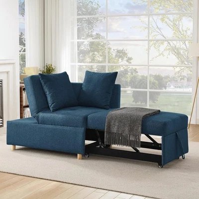 3 in 1 Convertible Sleeper Sofa Chair Bed Futon Sofa Pull Out Bed with Trundle - Image 1 of 4