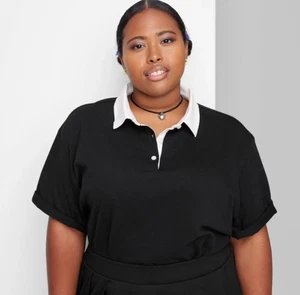 Camicia rugby donna taglie forti manica corta nera con colletto bianco 2X - Foto 1 di 5