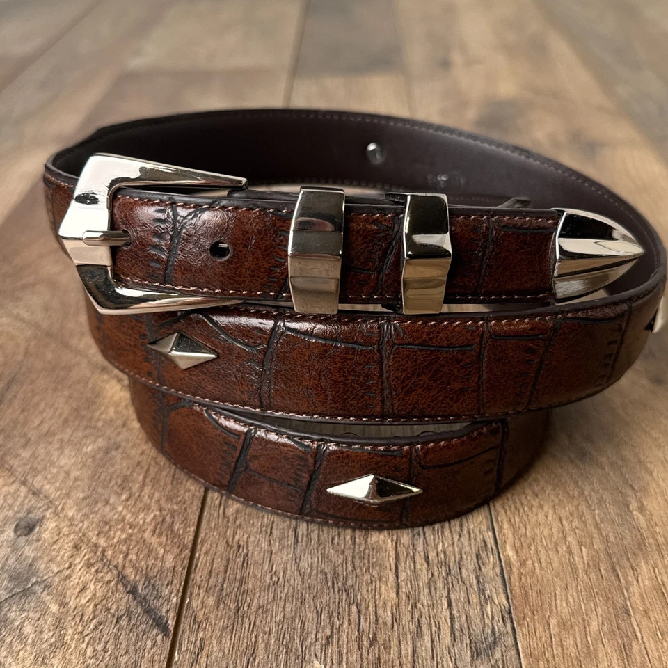 Vintage Crocodile Embossed Leather Belt Mens 4XL Brown Western Silver Buckle - Image 1 of 4