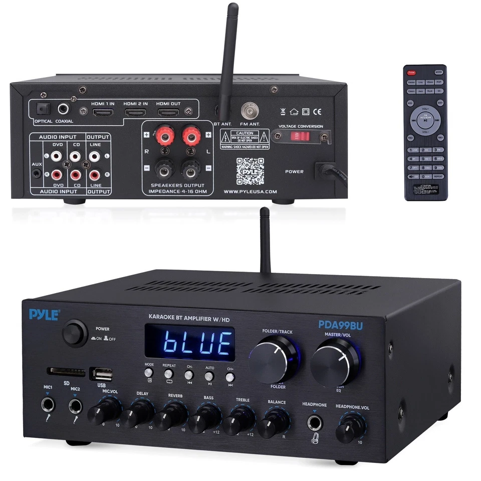 Pyle 300Watt Multi-Channel Power Amplifier w/Bluetooth, HDMI Inputs/Outputs - Image 1 of 4