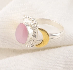 Rosa Katzenauge Edelstein Handarbeit 925 massiv Silber Schmuck Ring Geschenk für Schwester - Bild 1 von 3