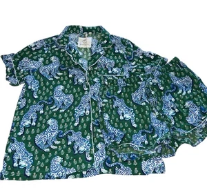 Print Fresh Anthropologie Tiger Queen Short Pajamas Organic Cotton Medium Shorts - Picture 1 of 13