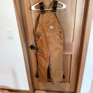 Carhartt Overalls Youth 10 Duck Canvas Boys Double Knee Bibs Coveralls Workwear - Picture 1 of 16
