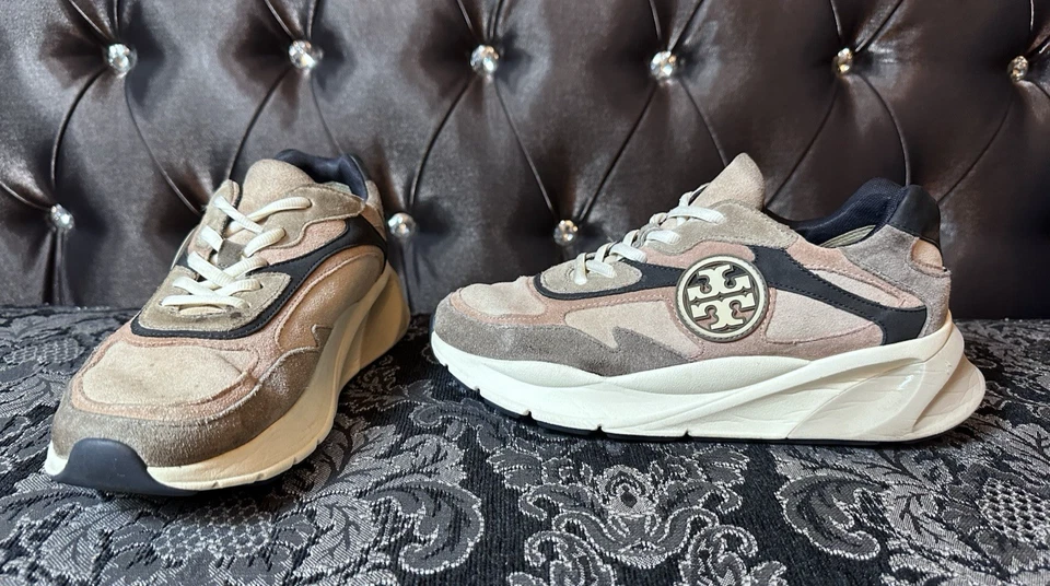 Tory Burch Womens Sawyer Trainer Sneakers Sz 8.5  Tan Pink Neutral Designer Logo - Image 1 of 4