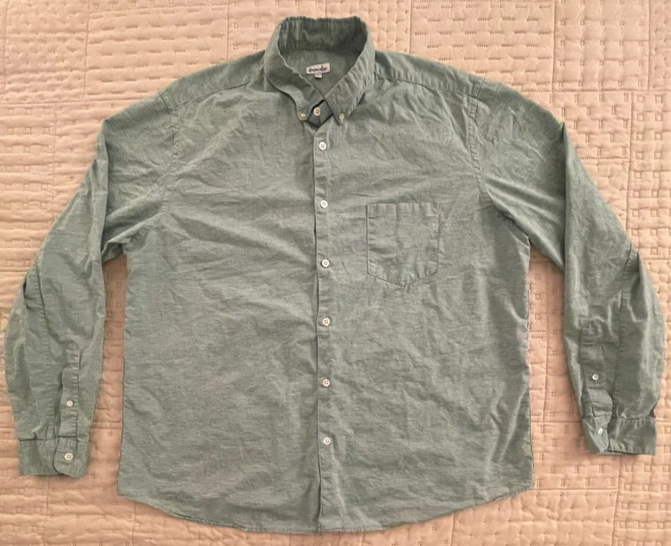 Camisa Steven Alan Para Hombres XXL Verde Claro Rayas Hecha en EE. UU. Mezcla de Algodón y Lino Foto 1 de 4