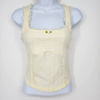 Dainty Lace Y2K Womens Milkmaid Top Medium Butter Yellow Going Out Coquette - Image 1 of 4